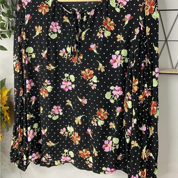 Oliver Bonas Floral Crepe Blouse Tie Neck Shirt Top UK 14 - Picture 5 of 5